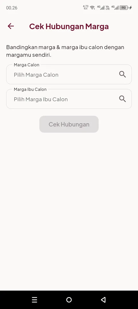 Tampilan fitur Cek Marga di aplikasi Mardongan